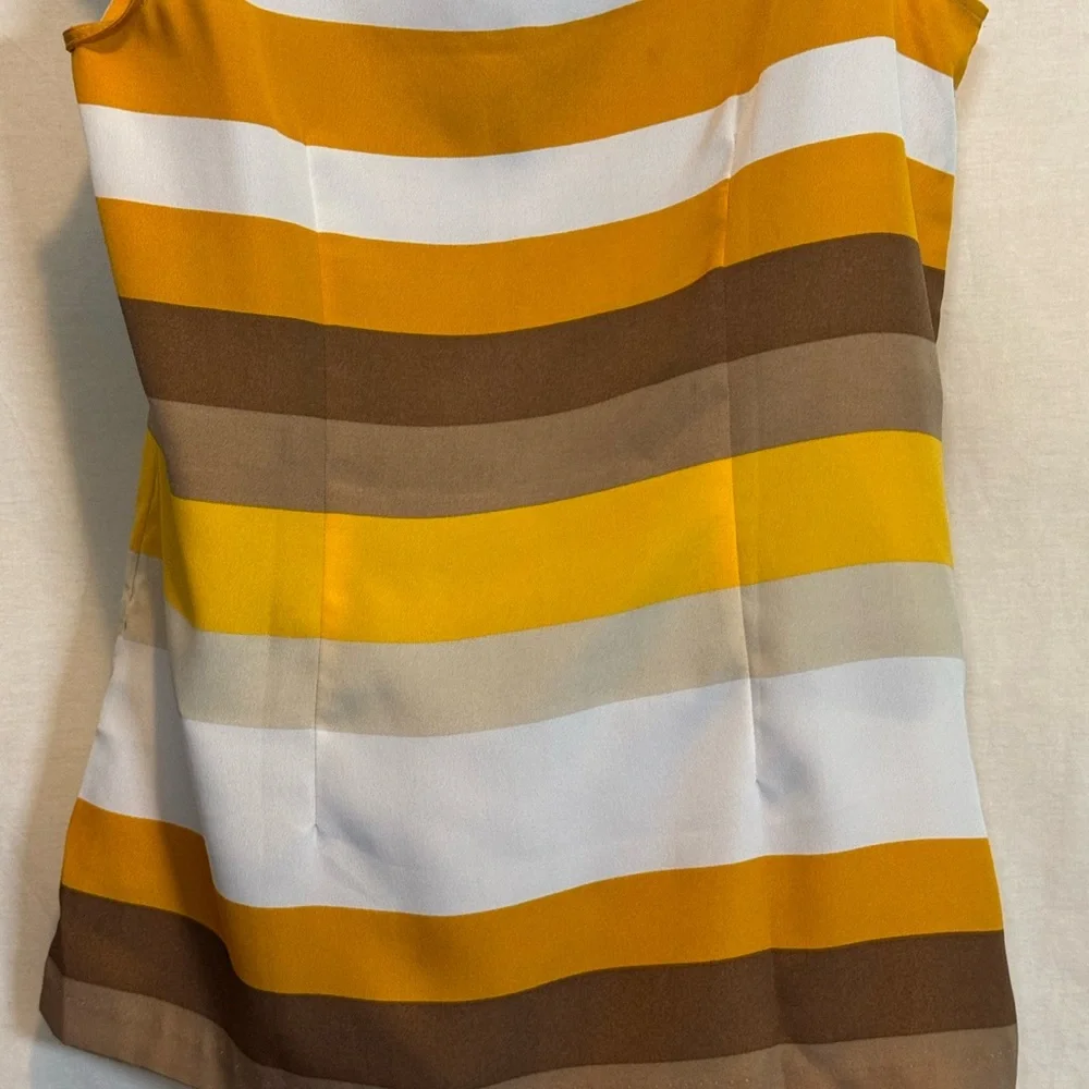 H-9 New York‎ & Company White Orange & Brown Stripe Sleeveless Blouse Size S